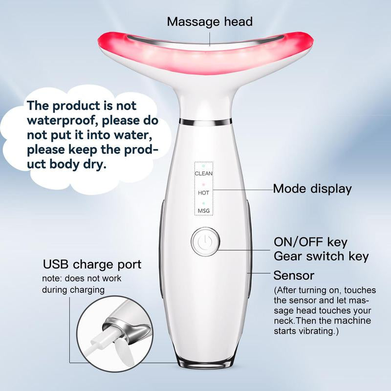 3 Color LED Facial Massager, Neck Massager, Beauty Neck Skin Care Face Massage Instrument for Christmas Gift, Beauty & Personal Care Face Sculpting Tool, High Frequency Wand, Massaging Machine, Winter Gift, Stocking Fillers, New Year Gifts